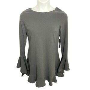 Lulus Women's M Medium Black Bell Ruffle Long Sleeve Dress Body Con Stretch‎ NWT